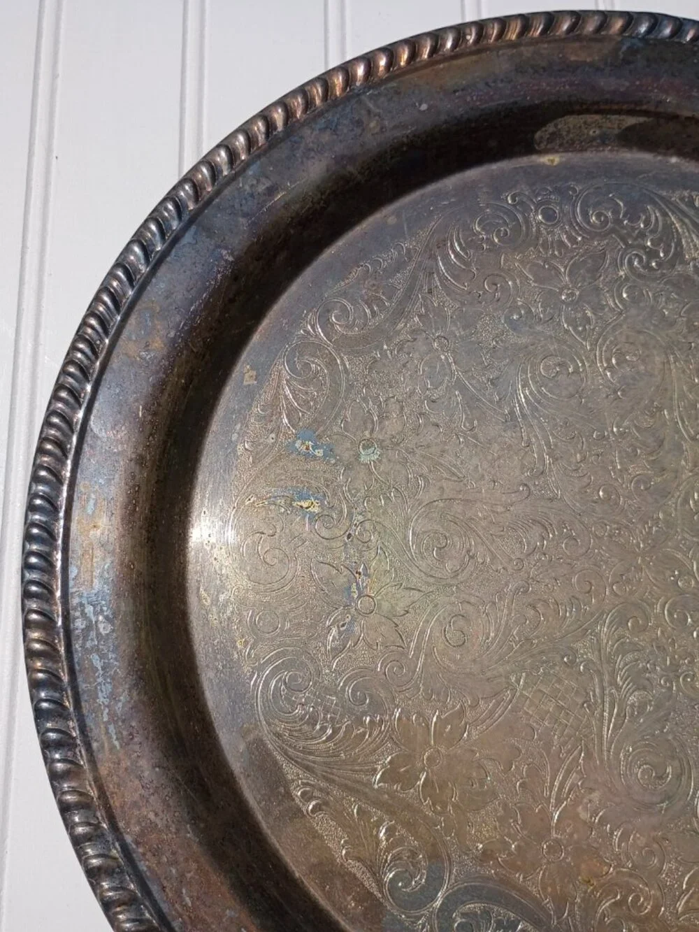 Vintage Silverplate Serving Tray Round Fluted Platter 15.25